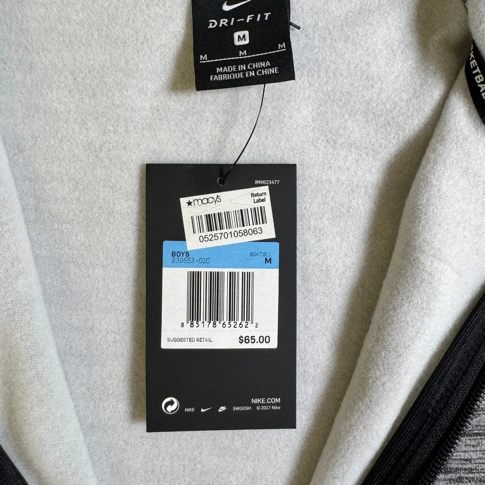 NWT Nike Boys Therma Dri-FIT Basketball Hoodie Grey Space Dye Full Zip 93955 M